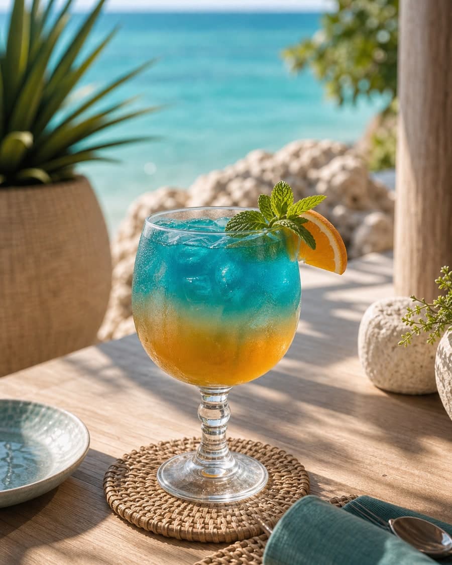 Coctel tropical con tonos turquesa